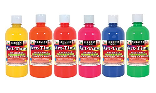 Sargent Art 17-4700 Art-Time 16oz, 6 Colors Washable Fluorescent Tempera Paints, 6 Piece