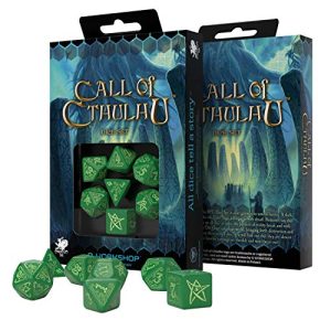 Q WORKSHOP Call of Cthulhu: Black and Green Dice, Set of 7