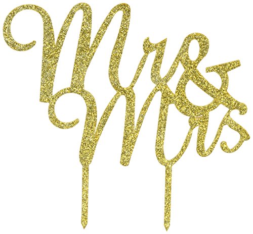 Unik Occasions "Mr & Mrs Script Acrylic Cake Topper - Gold Glitter