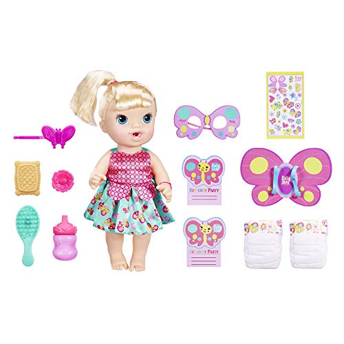Baby Alive Butterfly Party: Blonde Hair Doll with 12 Accessories That Drinks and Wets, Great Doll for 3 Year Old Girls and Boys and Up (Amazon Exclusive)