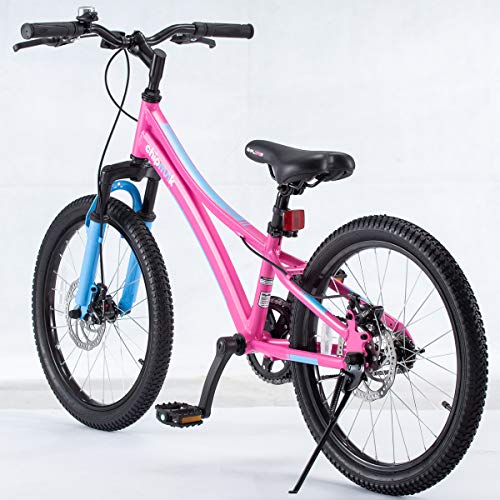 Royalbaby Boys Girls Kids Bike Explorer 20 Inch Bicycle for 7-12 Years Old Front Suspension Aluminum Child's Cycle with Disc Brakes Blue Pink