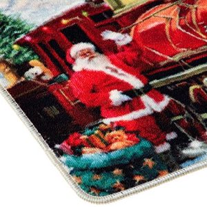 Violet Linen Christmas Santa Claus Action, Nylon, Digital Print, Latex Rubber Non Slip Backing Decorative Area Rug, Doormat, 18" X 30", Express Train-Gold Design