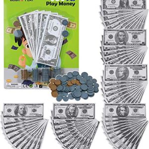 Click N' Play Pretend Play Money for Kids Realistic Bills and Coins Counting Math Currency Set of 300 Pieces.