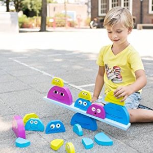 BuitenSpeel Toys GA194 Buddies Wooden Balancing and Stacking Game, Blue/Green/Purple