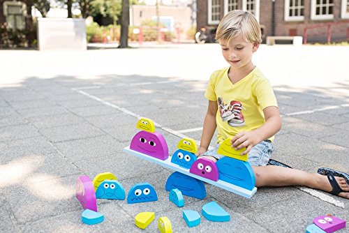 BuitenSpeel Toys GA194 Buddies Wooden Balancing and Stacking Game, Blue/Green/Purple