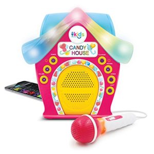 Singing Machine Kids Candy House Portable Bluetooth Sing-Along Speaker with LED Lit Microphone and Rooftop (SMK470)