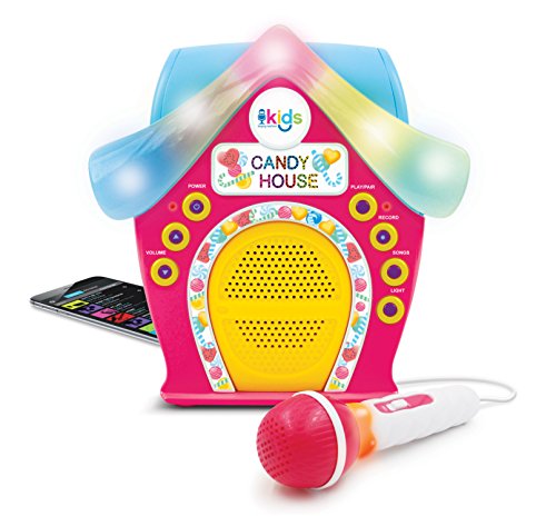 Singing Machine Kids Candy House Portable Bluetooth Sing-Along Speaker with LED Lit Microphone and Rooftop (SMK470)