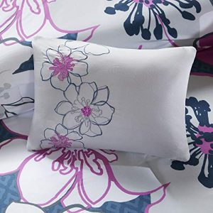 MI ZONE Allison Comforter Set Full/Queen Size - White, Yellow, Grey, Floral – 4 Piece Bed Sets – Ultra Soft Microfiber Teen Bedding for Girls Bedroom