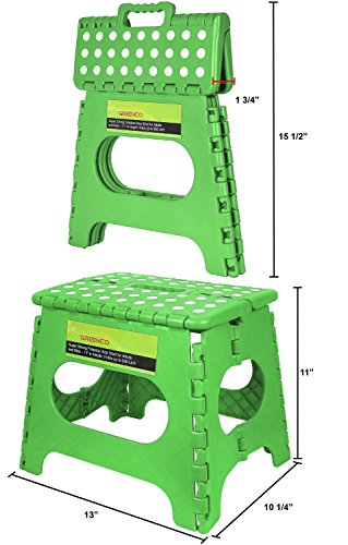 Greenco Super Strong Foldable Step Stool for Adults and Kids - 11 Inches in Height, Holds up to 300 Lb (2 Pack - Red, Green)