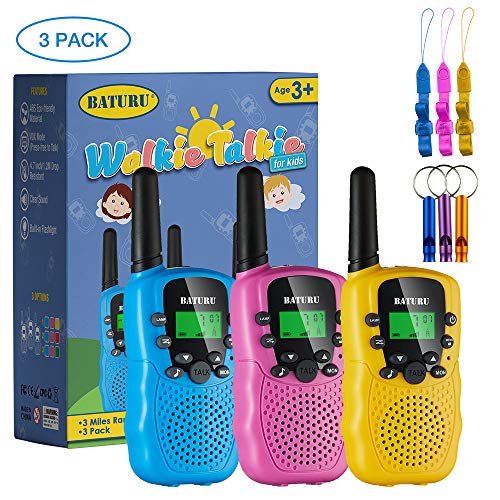 SANJOIN Walkie Talkies for Kids, 22 Channels 2 Way Radios Walkie Talkies with Backlit LCD Flashlight, Up to 3 Mile Range Kids Walkie Talkies for Outside Adventures, Camping, Hiking - 3 Pack