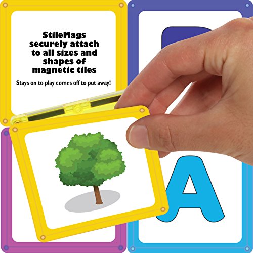 Shapemags 100 Piece Tiles Set Clear Colors Magnetic Blocks, Made with Power+Magnets, Includes 24 StileMags, a 12X12 Stabilizer Plate and Car Base