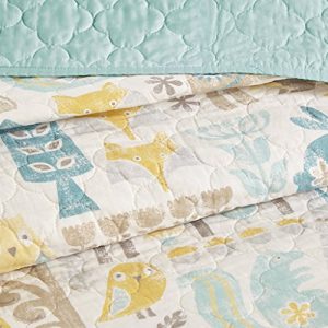INK+IVY Kids Woodland Full/Queen Girls Boys Kids Quilt Set - Yellow Aqua, Animal – 4 Piece Kids Bedding Set – Cotton Quilt Sets Coverlet