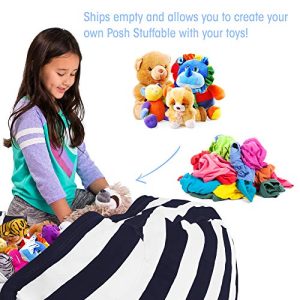 Posh Stuffable Kids Stuffed Animal Storage Bean Bag Chair Cover - Childrens Toy Organizer, X-Large 48" - Canvas Stripes Blue and White