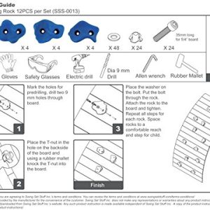 Swing Set Stuff Large Textured Rock Holds with SSS Logo Sticker (12 Set), Blue