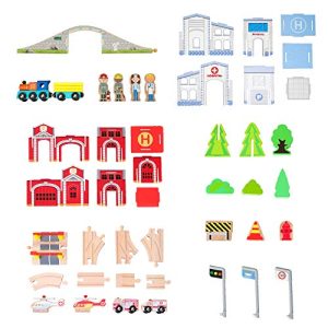 Teamson Kids - 85 Pcs Train Set and Table Wooden Tracks & Accessories Preschool Play Lab Toys Country for Boys Kids Toddlers - White
