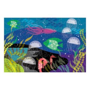Mudpuppy Under the Sea Glow-in-the-Dark Puzzle, 100 Pieces, 18”x12” – Perfect for Kids Age 5+ - Colorful Illustrations of Underwater Fish, Plants, Sea Creatures – Award-Winning Glow in the Dark Puzzle