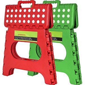 Greenco Super Strong Foldable Step Stool for Adults and Kids - 11 Inches in Height, Holds up to 300 Lb (2 Pack - Red, Green)