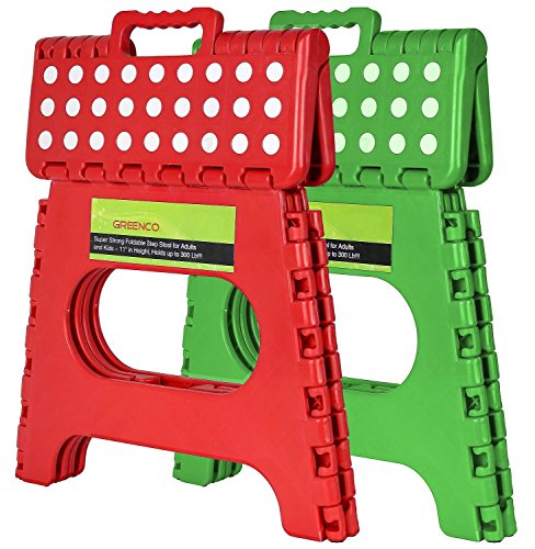 Greenco Super Strong Foldable Step Stool for Adults and Kids - 11 Inches in Height, Holds up to 300 Lb (2 Pack - Red, Green)