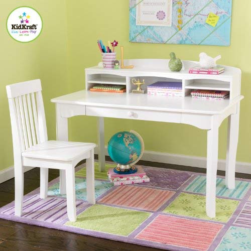 KidKraft Avalon Wooden Children's Desk with Hutch, Chair & Storage - White