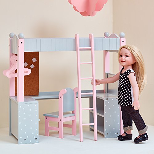 Olivia's Little World 18" Doll Furniture | Polka Dots Princess College Dorm Double Bunk Desk, Grey | Fits American Girl Dolls