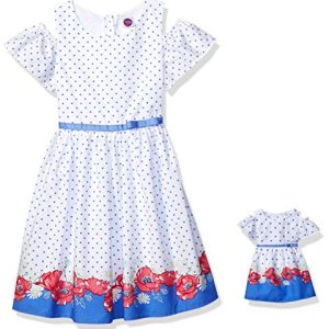 Dollie & Me Cold Shoulder Dress Set with Matching Outfit-Girl & 18 Inch Doll Clothes