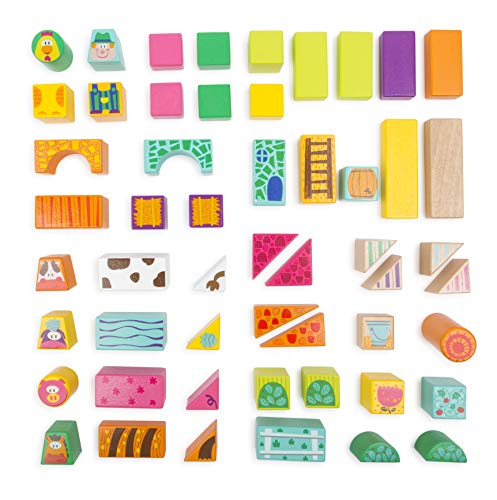 Small Foot Wooden Toys Farm Theme Wood and Knobs Building Blocks 80 Piece playset Designed for Children 12+ Months