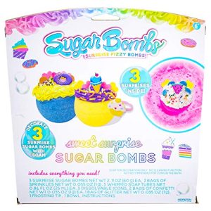 Sugar Bombs by Horizon Group USA. Design & Decorate 3 Sweet Treat Themed Fizzing Bombs. Fizz in Bowl to Revel Hidden Surprise Gift. Whipped Soap, Sprinkles, Surprise Gift & Bowl Included, Sweet Treat