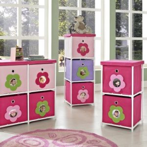 Cosco Blossom 3 Bin Storage Unit, Pink/White