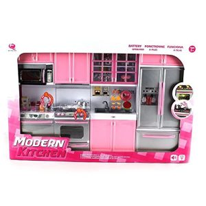 'Deluxe Modern Kitchen' Battery Operated Toy Kitchen Playset, Perfect for Use with 11.5" Tall Dolls