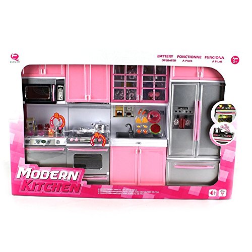 'Deluxe Modern Kitchen' Battery Operated Toy Kitchen Playset, Perfect for Use with 11.5" Tall Dolls