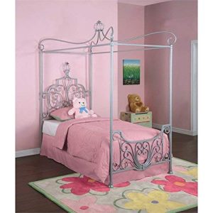 Powell Furniture Princess Rebecca Sparkle Silver Twin Size Canopy Bed
