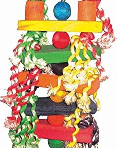 A&E Cage Company HB137 Happy Beaks Wood Rectangle with Rope Assorted Bird Toy, 4 by 17"