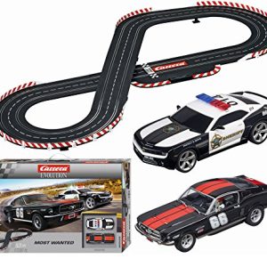 Carrera Evolution Most Wanted Slot Car Race Set 1:24 Scale Analog Track System - Includes Two 1:32 Scale Cars: Chevrolet Camaro Sheriff and Ford Mustang GT No. 66 - 2 Dual-Speed Controllers Ages 8+