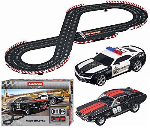 Carrera Evolution Most Wanted Slot Car Race Set 1:24 Scale Analog Track System - Includes Two 1:32 Scale Cars: Chevrolet Camaro Sheriff and Ford Mustang GT No. 66 - 2 Dual-Speed Controllers Ages 8+