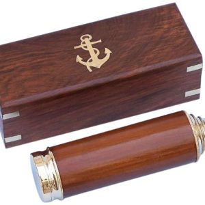 Hampton Nautical Captain's Brass/Wood Spyglass Telescope with Rosewood Box, 15", Brass