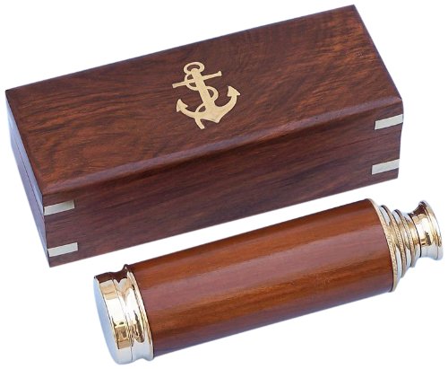 Hampton Nautical Captain's Brass/Wood Spyglass Telescope with Rosewood Box, 15", Brass