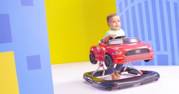 Bright Starts 3 Ways to Play Walker - Ford Mustang, Ages 6 Months +, Red