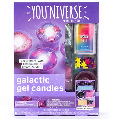 YouNiverse Galactic Gel Candles by Horizon Group Usa, Stem Science Kit, Make Your Own Starry Gooey Gel Slime Candles, 4 LED Candles Included, Pink, Blue, Purple