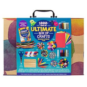 Horizon Group USA 1000+ Pieces Ultimate Box OF Crafts, Includes Foam Sheets,Stickers,Feathers,Glitter Glue, Pipe Cleaners,Wood Sticks,Pom Poms,Gemstones,Friendship Thread,Beads,Sequins,Scissors & More