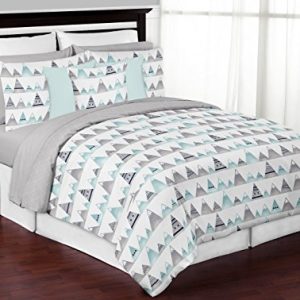 Sweet Jojo Designs 3-Piece Navy Blue, Aqua and Grey Aztec Mountains Boy or Girl Full/Queen Kid Childrens Teen Bedding Comforter Set