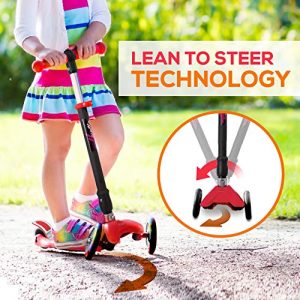 3 Wheeled Scooter for Kids - Stand & Cruise Child/Toddlers Toy Folding Kick Scooters w/Adjustable Height, Anti-Slip Deck, Flashing Wheel Lights