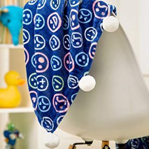 Posh Home Pompom Velvet Emoji Fleece Plush Throw, Super Soft Large Oversized Cozy Lightweight Blanket for Toddlers Kids Teens and Young Adult