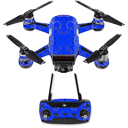 MightySkins Skin Compatible With DJI Spark Drone & Controller - Blue Bandana | Protective, Durable, and Unique Vinyl Decal wrap cover | Easy To Apply, Remove, and Change Styles | Made in the USA