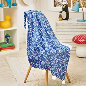 Posh Home Pompom Velvet Emoji Fleece Plush Throw, Super Soft Large Oversized Cozy Lightweight Blanket for Toddlers Kids Teens and Young Adult