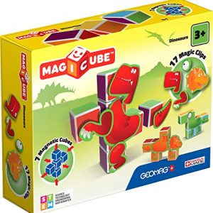 Geomag Magicube Dinosaurs, 7 Magnetic Cubes for Creative Play, Kids Ages 3+, Educational Construction Toys Set