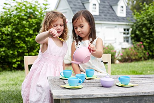 Green Toys Tea Set - BPA Free, Phthalates Free Play Toys for Gross Motor, Fine Skills Development. Kitchen Toys