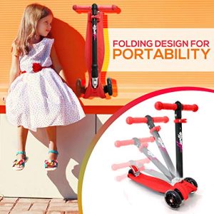3 Wheeled Scooter for Kids - Stand & Cruise Child/Toddlers Toy Folding Kick Scooters w/Adjustable Height, Anti-Slip Deck, Flashing Wheel Lights