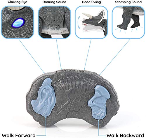 SainSmart Jr. Remote Control Dinosaur Robot Toy 2-in-1 Electronic Walking Dinosaur with Sound, Infrared Control Roaring Dino for 3+ Kids, Triceratops