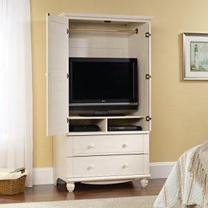 Sauder Harbor View Armoire, For TV's up to 32", Antiqued White Finish