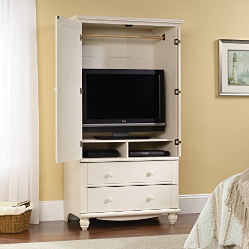 Sauder Harbor View Armoire, For TV's up to 32", Antiqued White Finish
